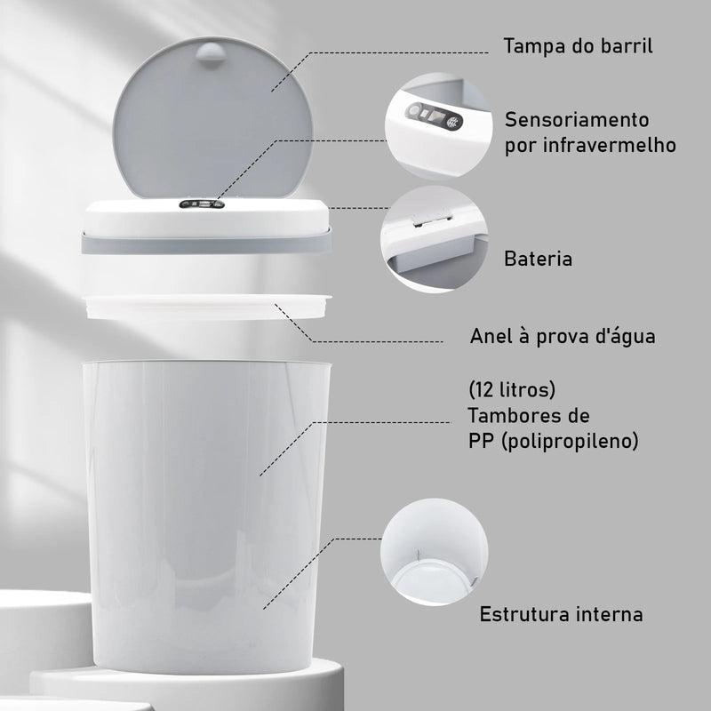 Lixeira com sensor automático, lixeira automática