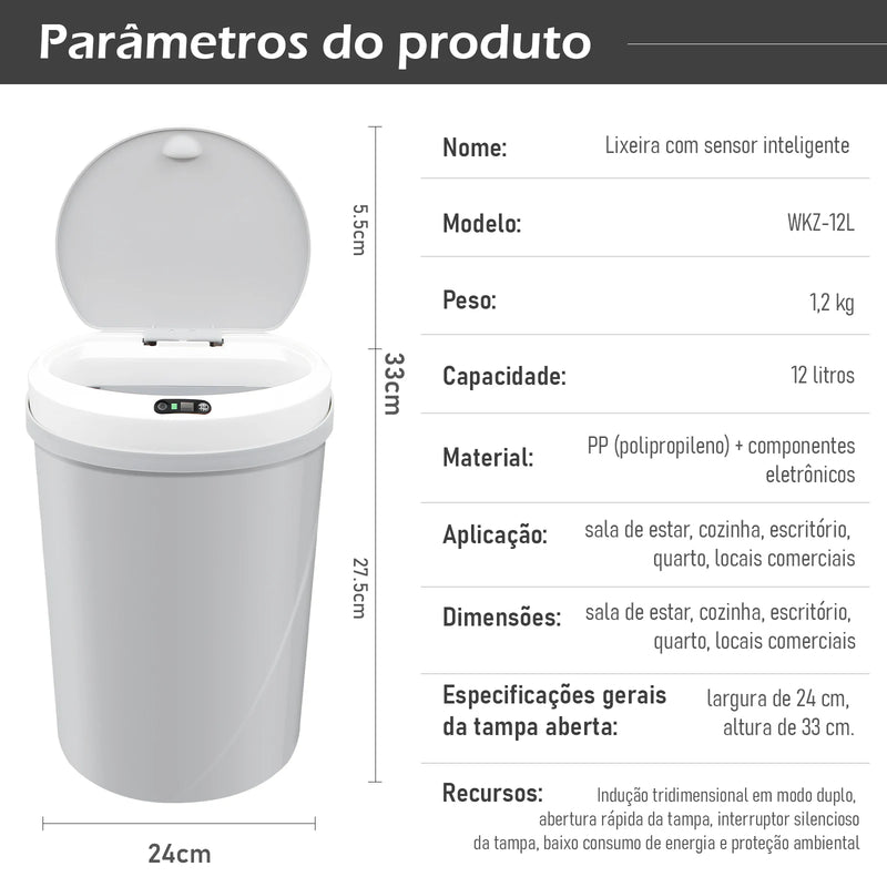 Lixeira com sensor automático, lixeira automática