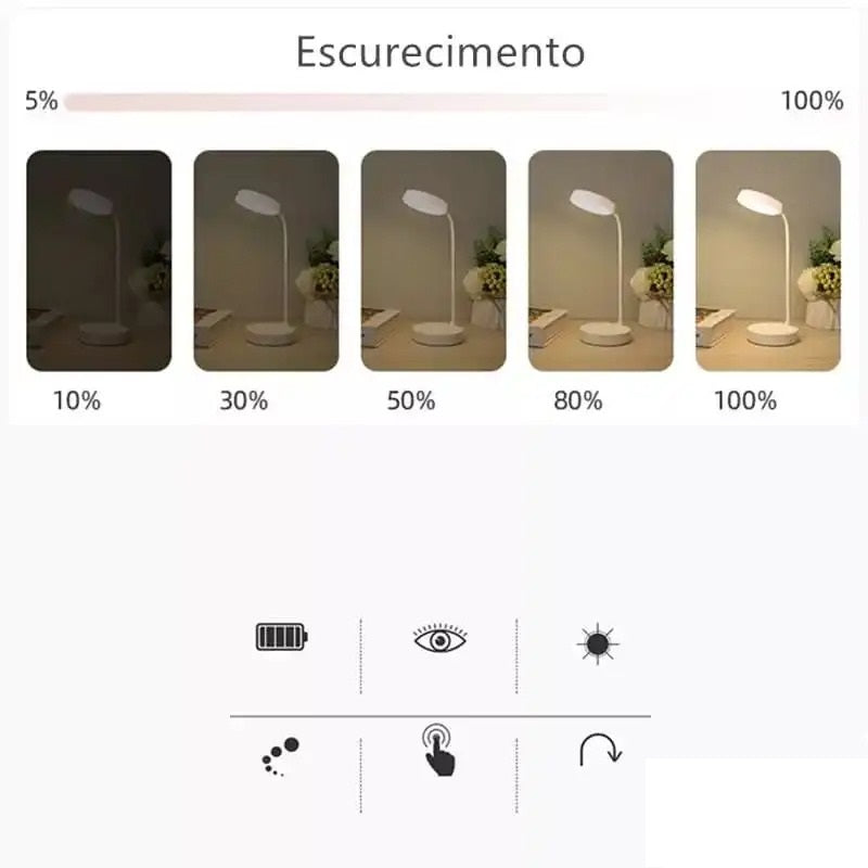 Abajur LED recarregável sofisticado de mesa